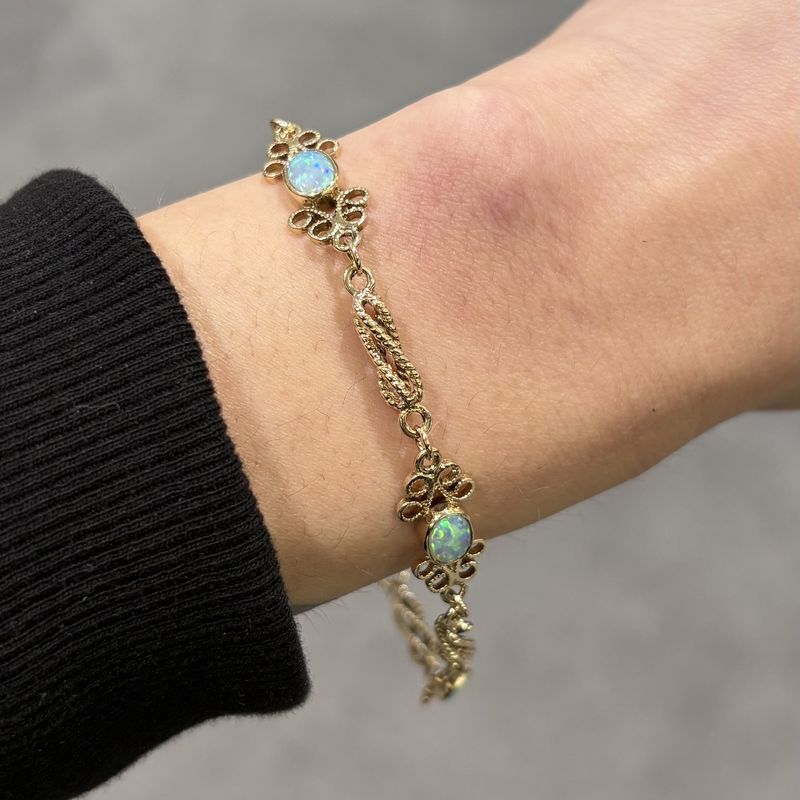 Pre-Owned 9ct Yellow Gold 1.00ct Opal Ornate Scroll Style Bracelet