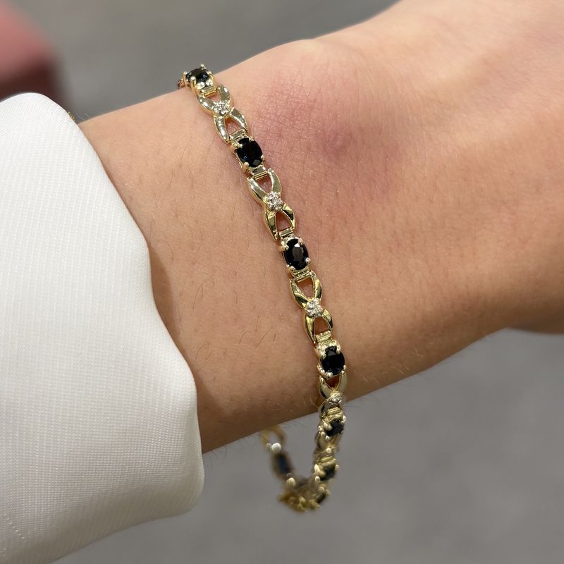 Pre-Owned 9ct Yellow Gold 2.08ct Sapphire &amp; Diamond Infinity Style Bracelet