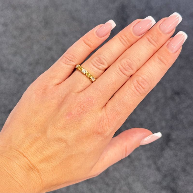 Pre-Owned 18ct Yellow Gold 0.49ct Yellow Sapphire & 0.10ct Diamond 1/2 Eternity Ring