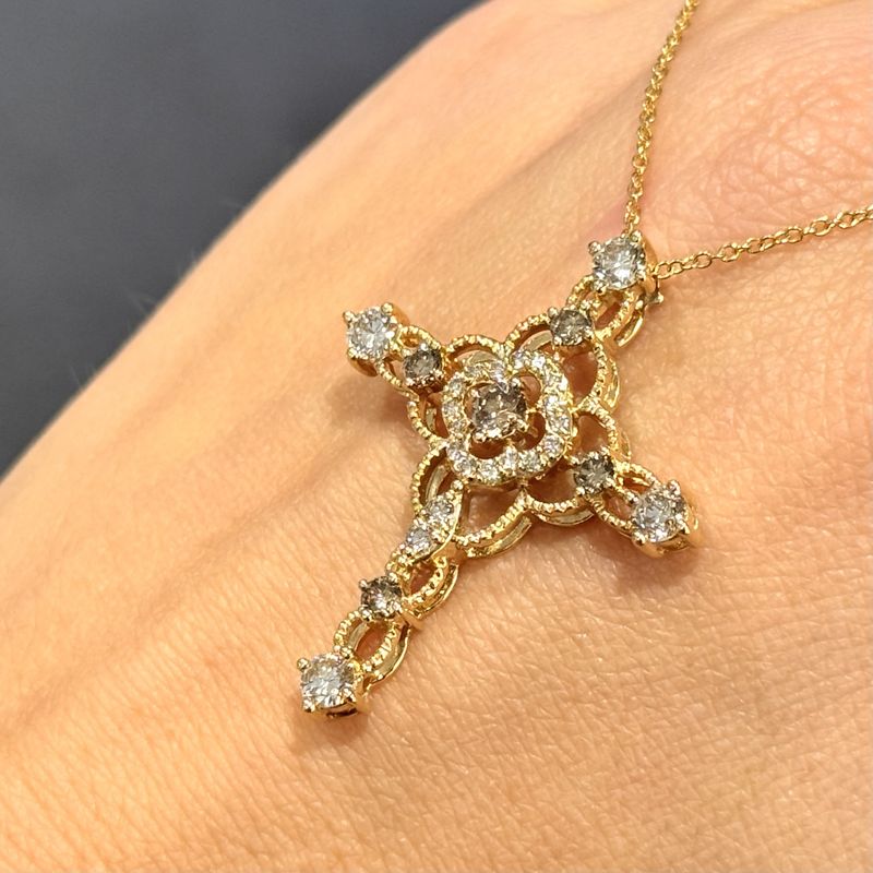 Pre-Owned 14ct Yellow Gold Le Vian 1.00ct Chocolate Diamond Cross with Chain