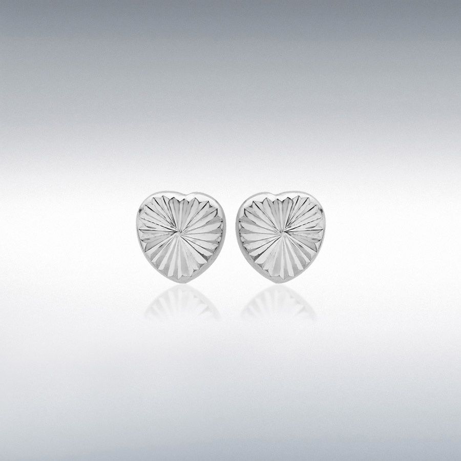 9ct White Gold Diamond Cut Heart Stud Earrings