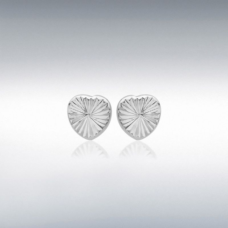9ct White Gold Diamond Cut Heart Stud Earrings 9ct White Gold Diamond Cut Heart Stud Earrings