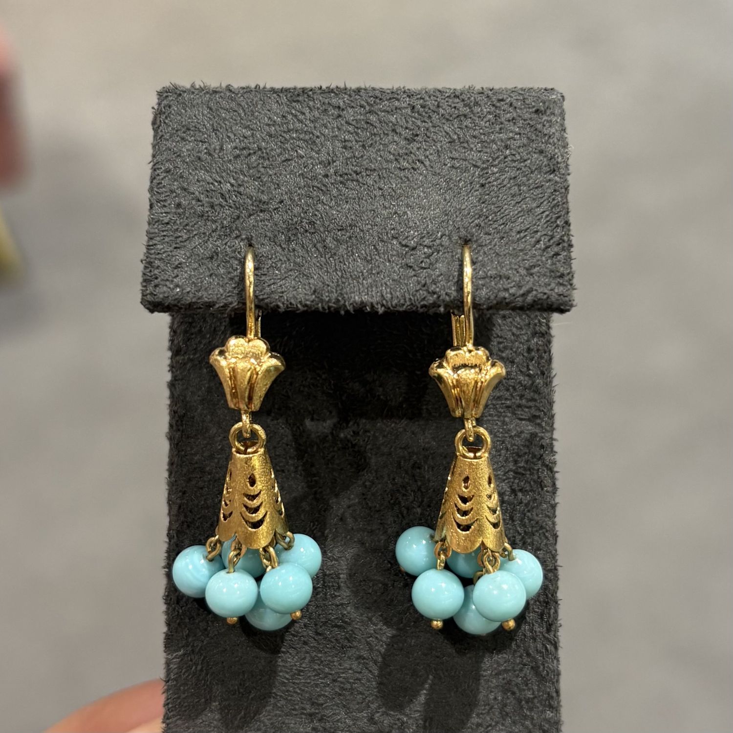 Pre-Owned 18ct Yellow Gold Turquoise Ball Drop Earrings Pre-Owned 18ct Yellow Gold Turquoise Ball Drop Earrings