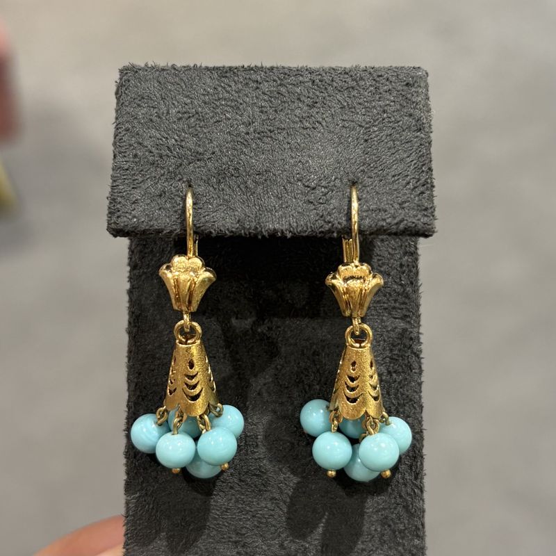 Pre-Owned 18ct Yellow Gold Turquoise Ball Drop Earrings Pre-Owned 18ct Yellow Gold Turquoise Ball Drop Earrings