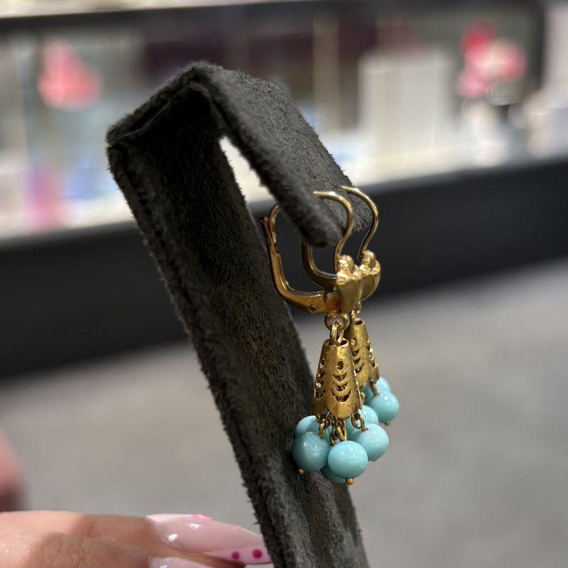 Pre-Owned 18ct Yellow Gold Turquoise Ball Drop Earrings