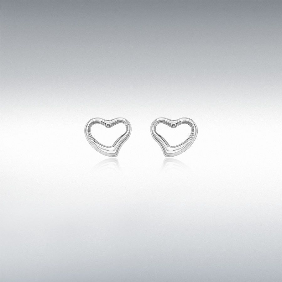 9ct White Gold Polished Open-Heart Stud Earrings
