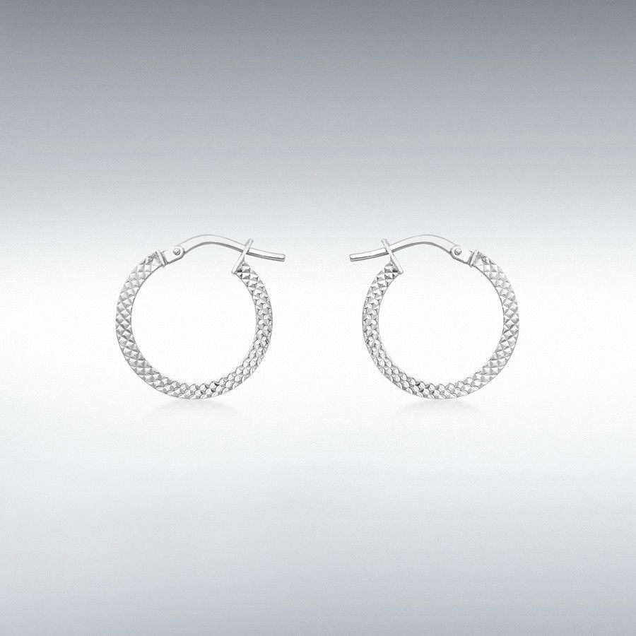 9ct White Gold 15mm Cobra-Textured Hoop Creole Earrings 9ct White Gold 15mm Cobra-Textured Hoop Creole Earrings