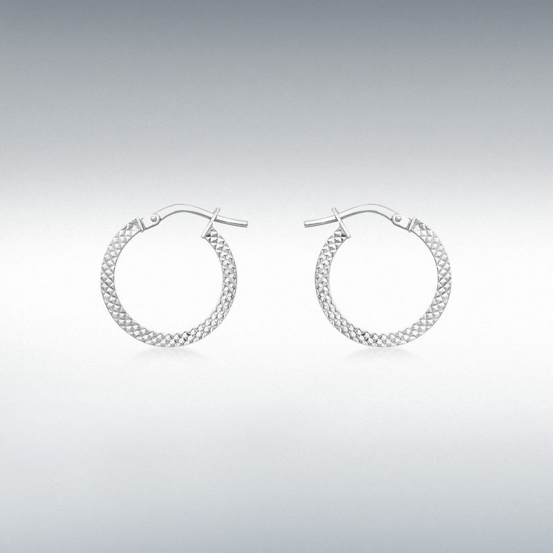 9ct White Gold 15mm Cobra-Textured Hoop Creole Earrings 9ct White Gold 15mm Cobra-Textured Hoop Creole Earrings