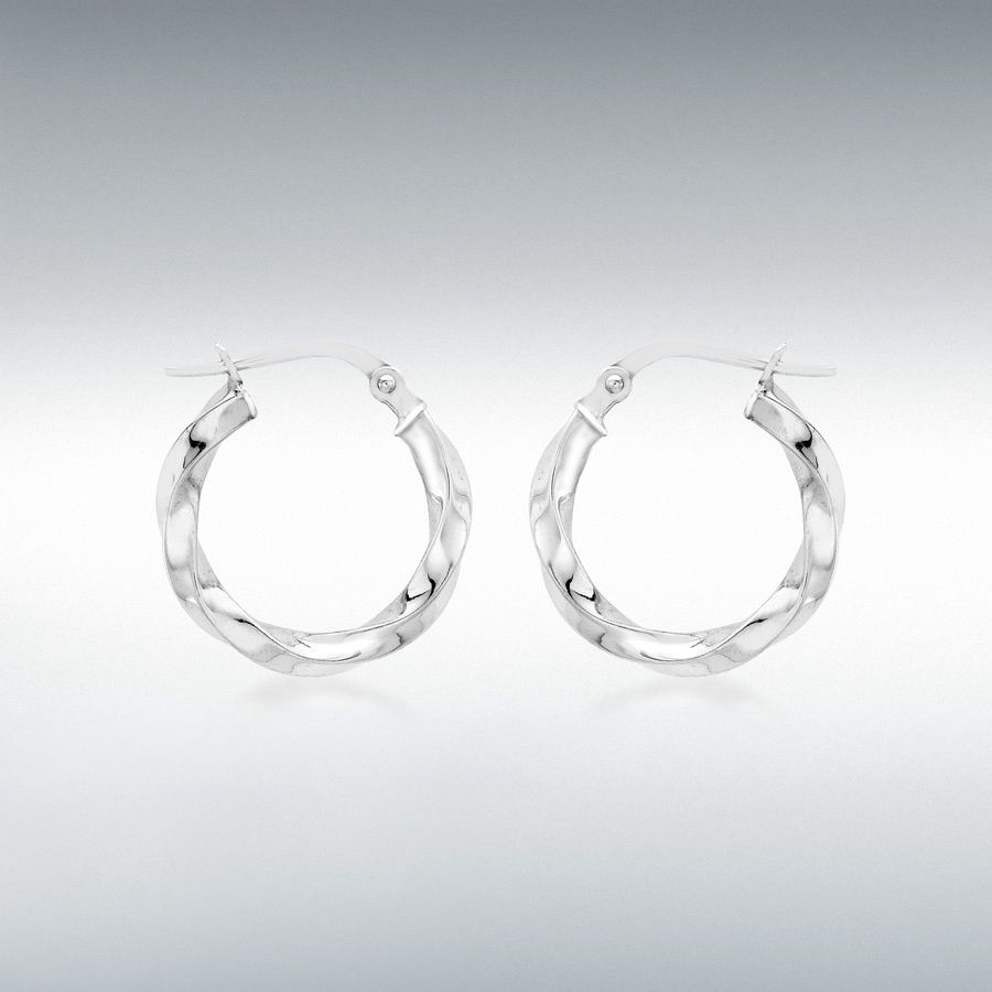 9ct White Gold 17mm Twist Creole Earrings 9ct White Gold 17mm Twist Creole Earrings