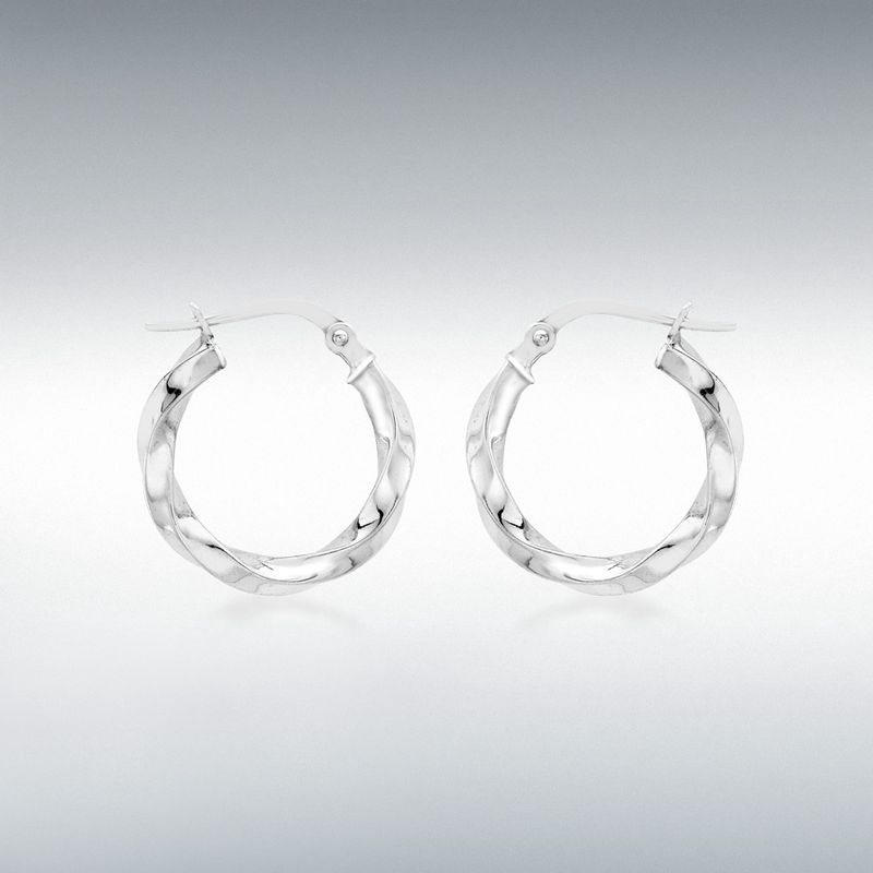9ct White Gold 17mm Twist Creole Earrings 9ct White Gold 17mm Twist Creole Earrings