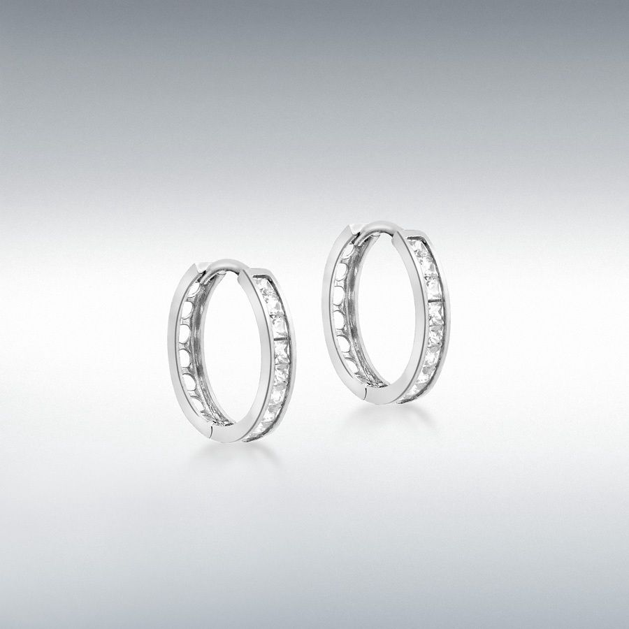 9ct White Gold 20 CZ Band 15mm Huggy Earrings 9ct White Gold 20 CZ Band 15mm Huggy Earrings