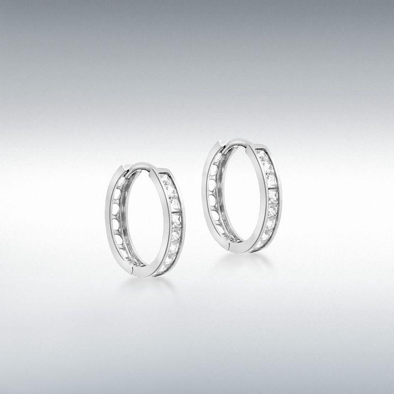 9ct White Gold 20 CZ Band 15mm Huggy Earrings 9ct White Gold 20 CZ Band 15mm Huggy Earrings