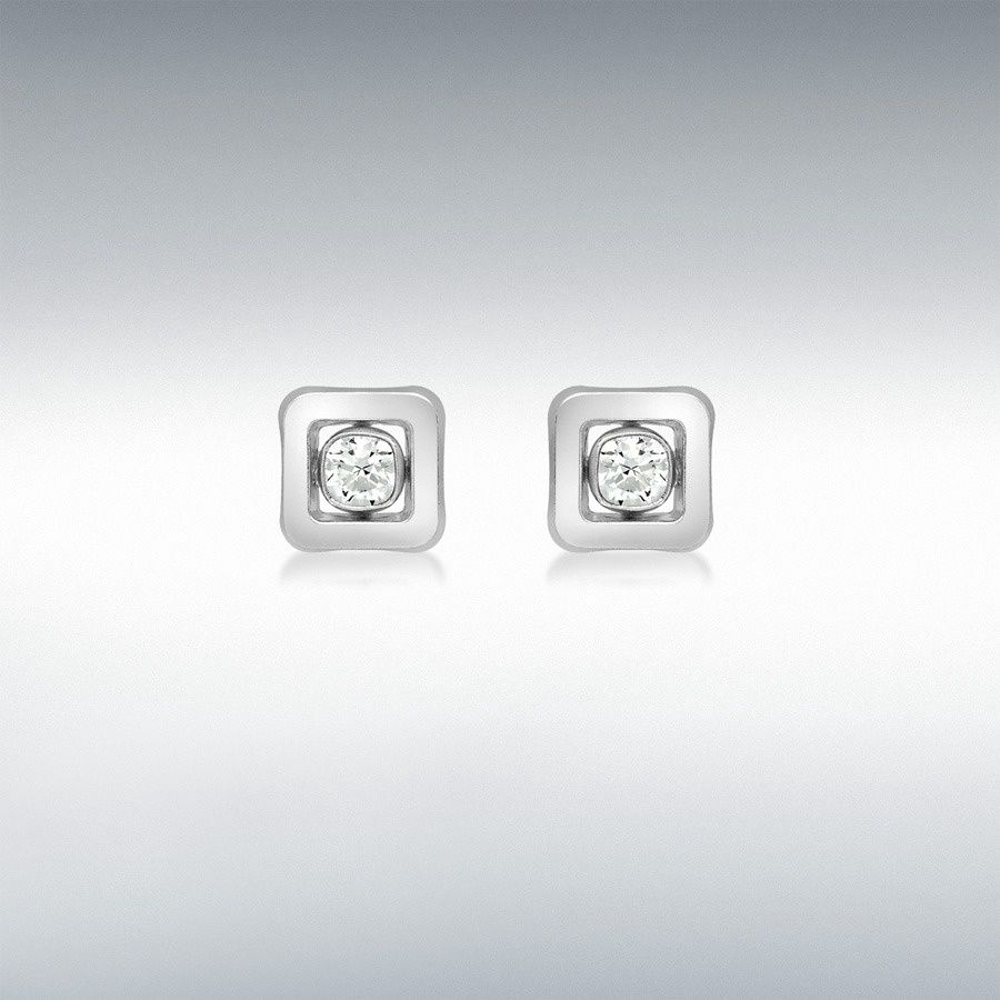 9ct White Gold 3mm CZ Square Stud Earrings