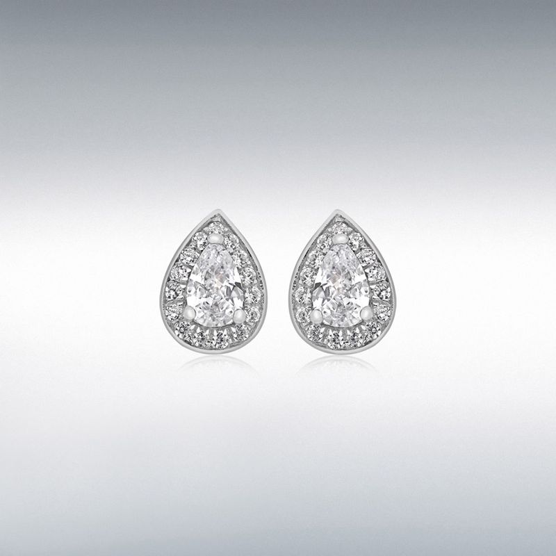 Sterling Silver Rhodium Plated White CZ Teardrop Stud Earrings Sterling Silver Rhodium Plated White CZ Teardrop Stud Earrings