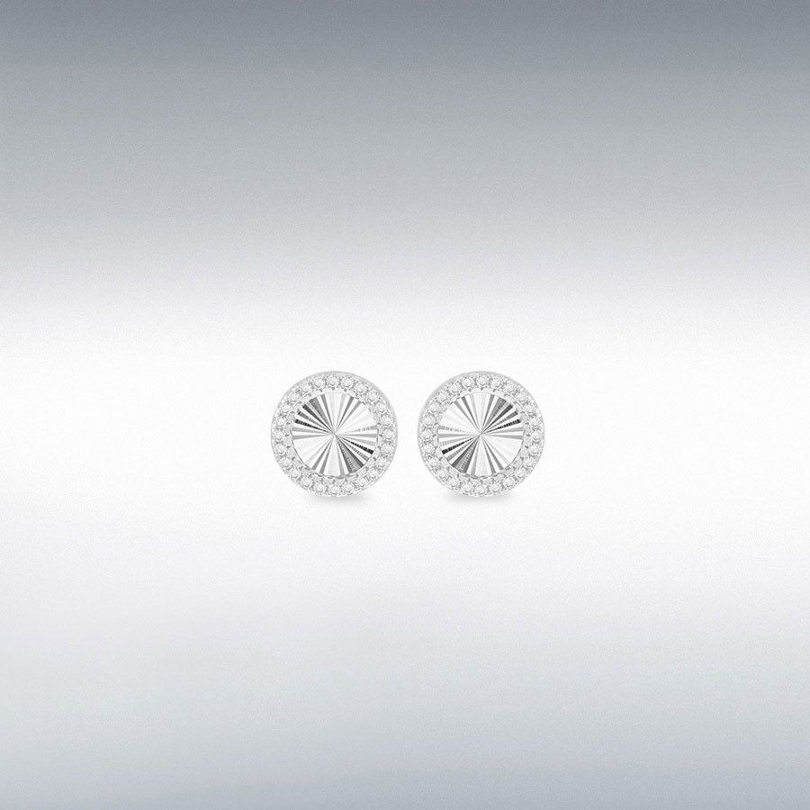 Sterling Silver Rhodium Plated Rainbow Circle and CZ Stud Earrings Sterling Silver Rhodium Plated Rainbow Circle and CZ Stud Earrings