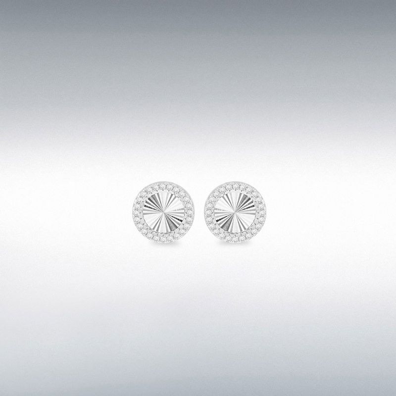 Sterling Silver Rhodium Plated Rainbow Circle and CZ Stud Earrings Sterling Silver Rhodium Plated Rainbow Circle and CZ Stud Earrings