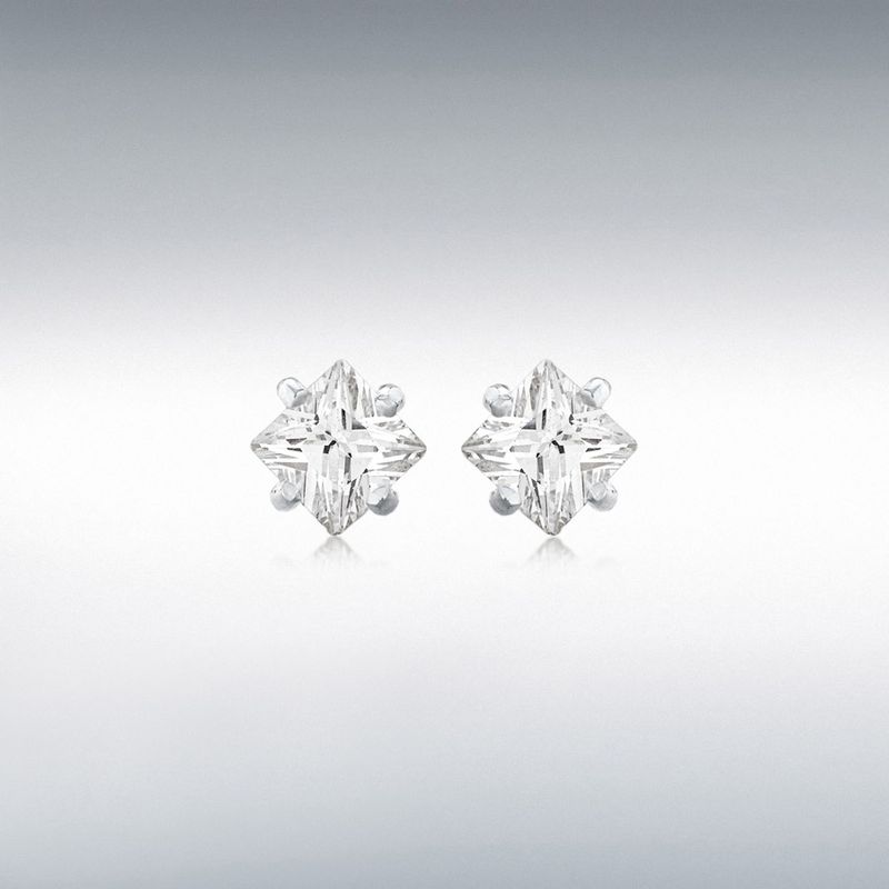 Sterling Silver Square White CZ Diagonal Set Stud Earrings Sterling Silver Square White CZ Diagonal Set Stud Earrings