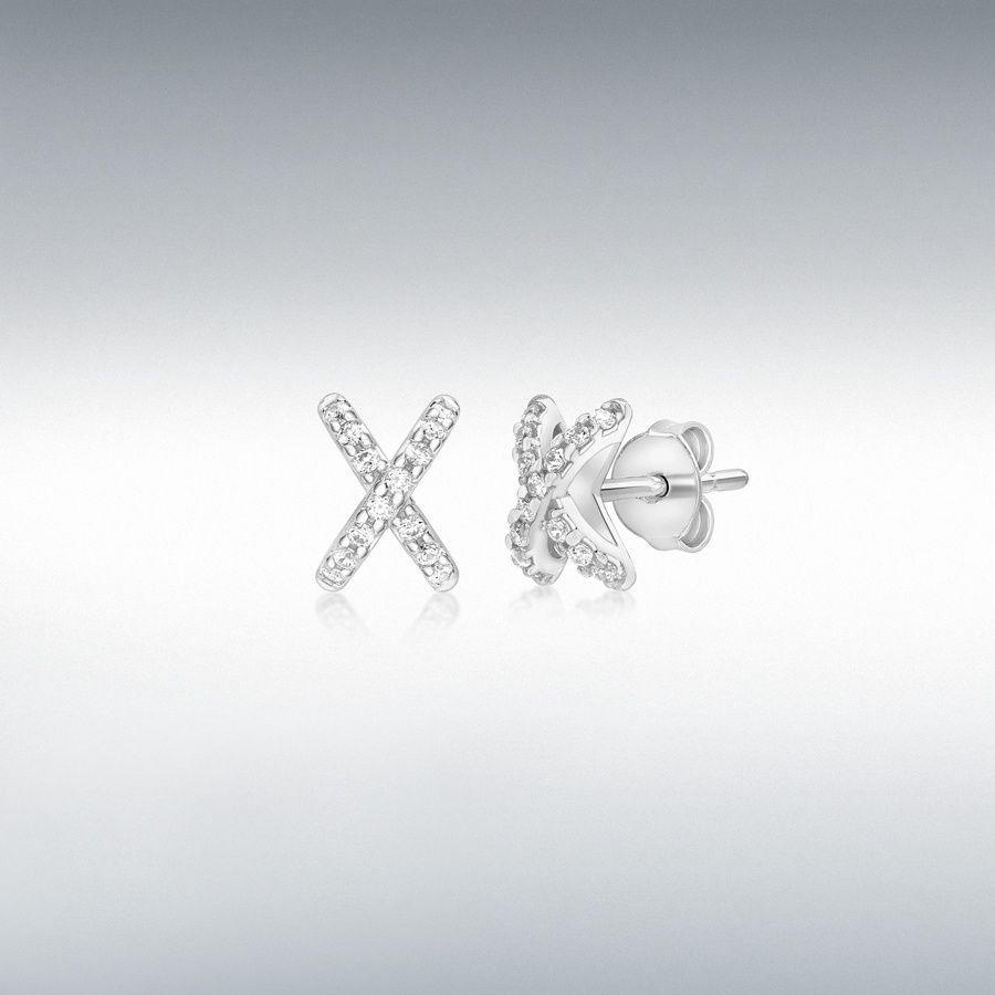 9ct White Gold CZ Criss Cross Stud Earrings
