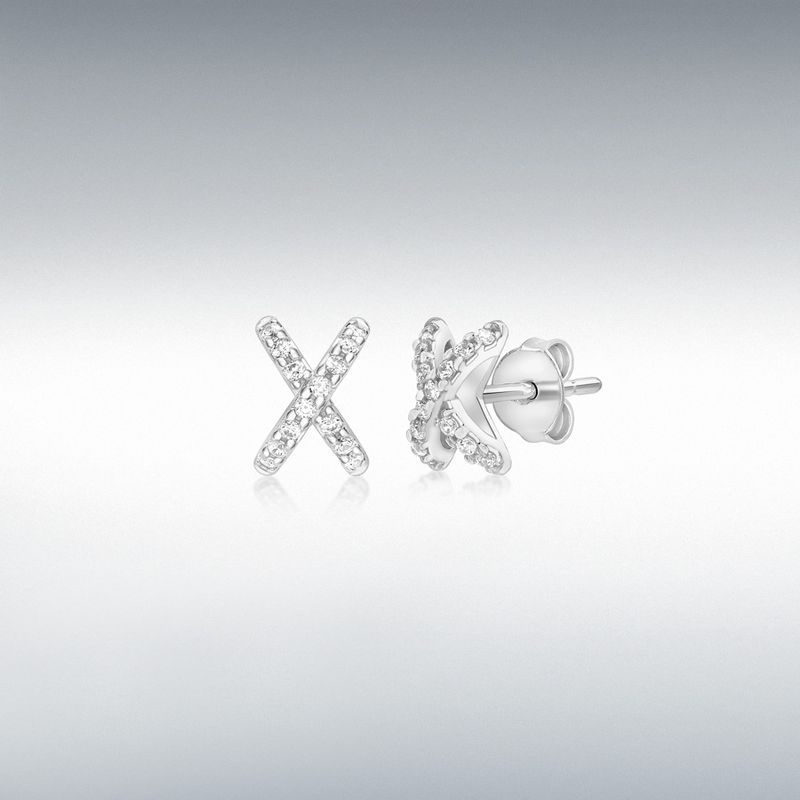 9ct White Gold CZ Criss Cross Stud Earrings 9ct White Gold CZ Criss Cross Stud Earrings