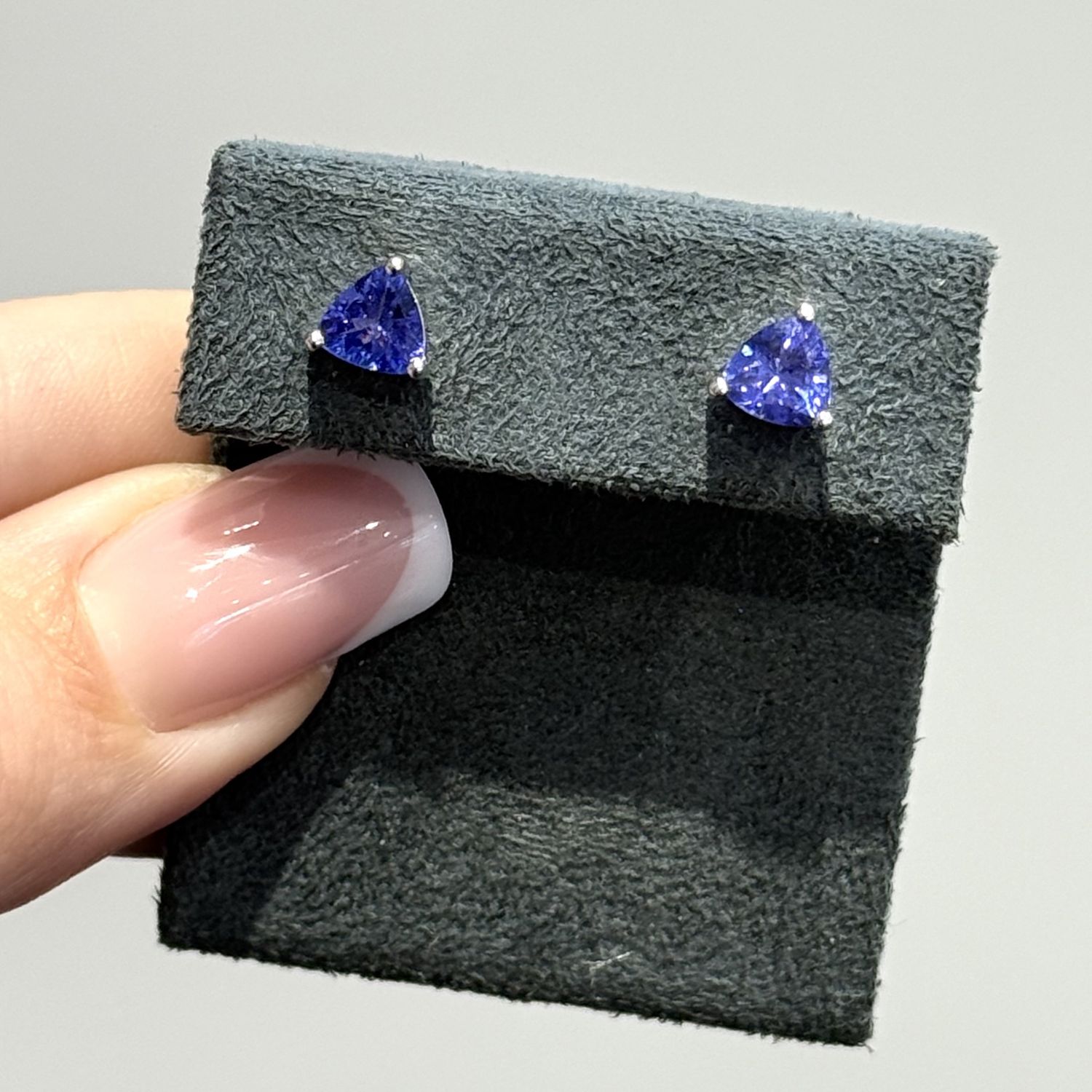 Pre-Owned 18ct White Gold 0.84ct Trillion Cut Tanzanite Stud Earrings