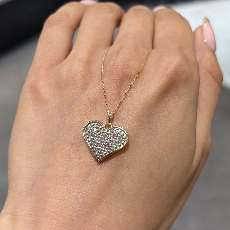 Pre-Owned 14ct Yellow Gold Diamond Cluster Heart Pendant