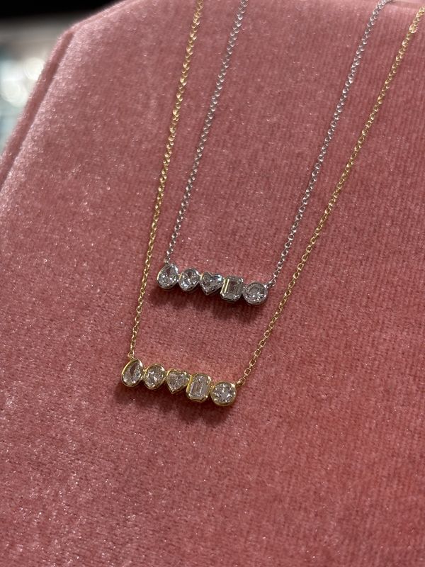 9ct Gold 0.56ct Lab-Grown Multi-Stone Horizontal Set Necklace