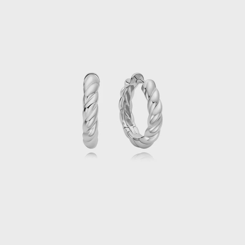 Silver Twisted Huggie Hoop Earrings