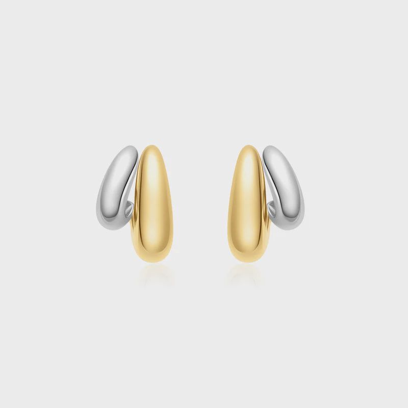 Two-Tone Dome Stud Hoop Earrings