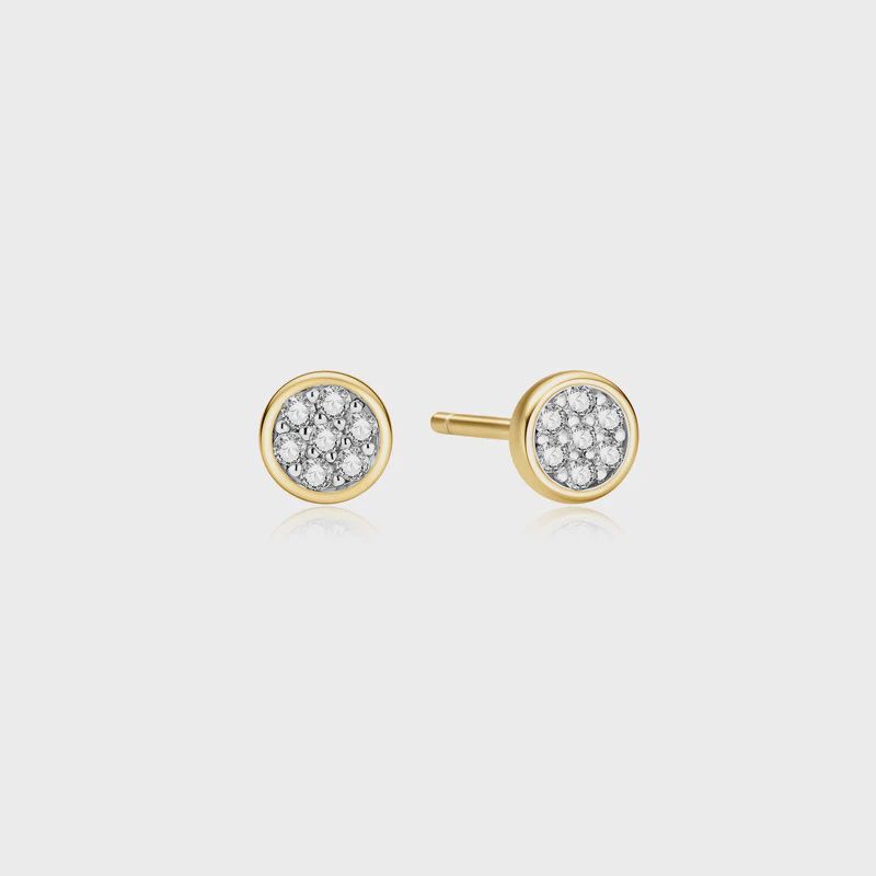 Gold Small Pavé Disc Stud Earrings