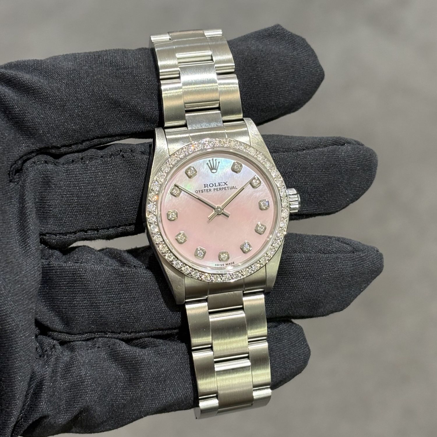 Pre-Owned Rolex Oyster Perpetual Custom Diamond Set 31mm Steel Ladies Watch 77080