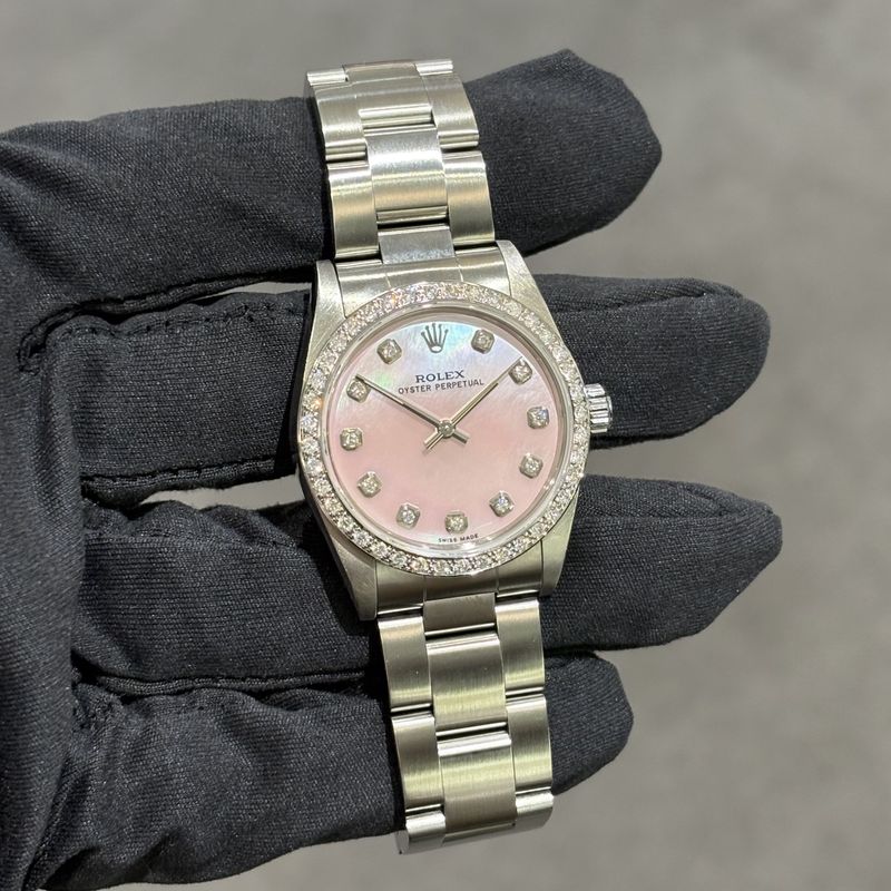Pre-Owned Rolex Oyster Perpetual Custom Diamond Set 31mm Steel Ladies Watch 77080