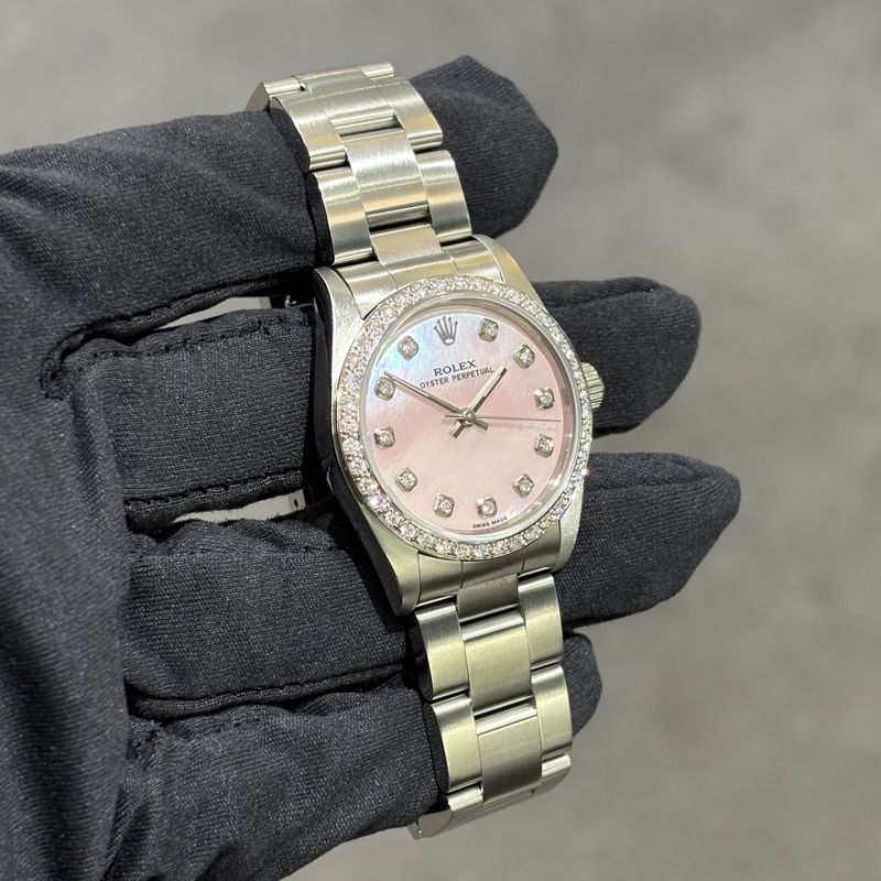 Pre-Owned Rolex Oyster Perpetual Custom Diamond Set 31mm Steel Ladies Watch 77080