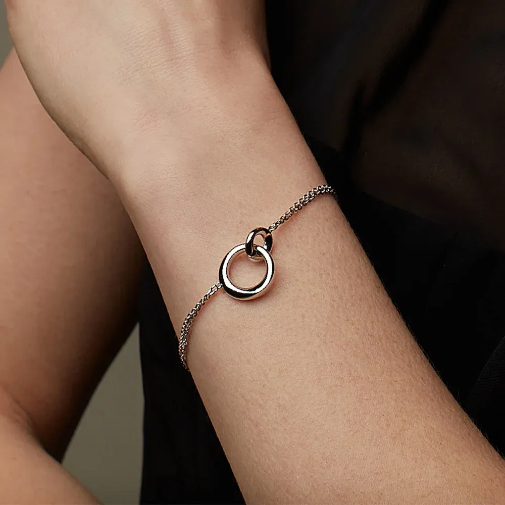 Silver Bevel Cirque Link Double Chain Bracelet