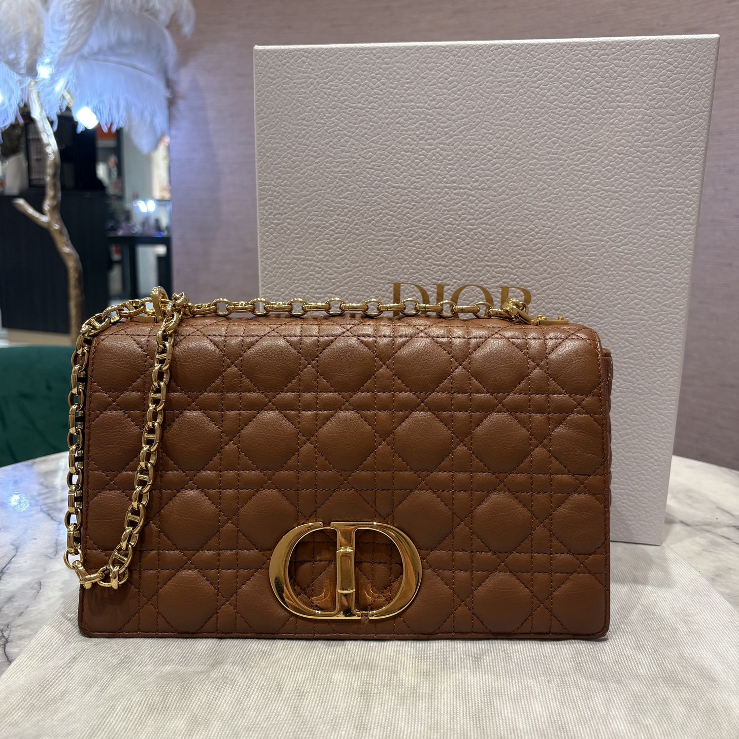 Pre-Owned Large Dior Caro Bag in Quilted Brown Calfskin