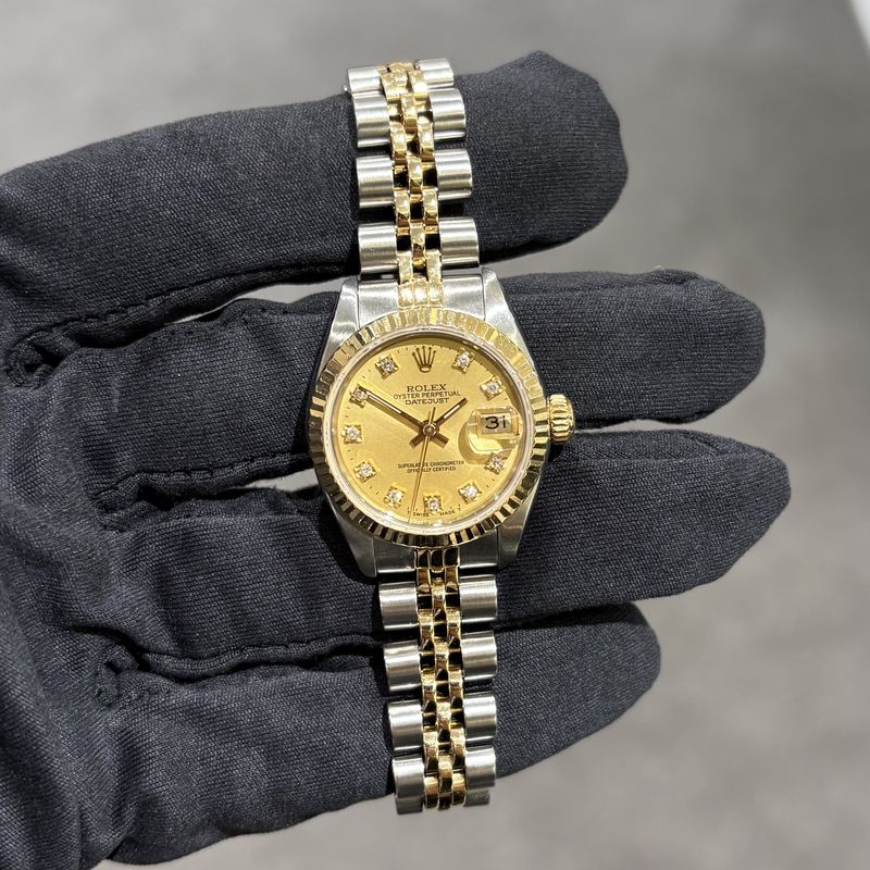 Pre-Owned Rolex Champagne Diamond Dot Dial Steel & Gold Ladies Datejust 69173