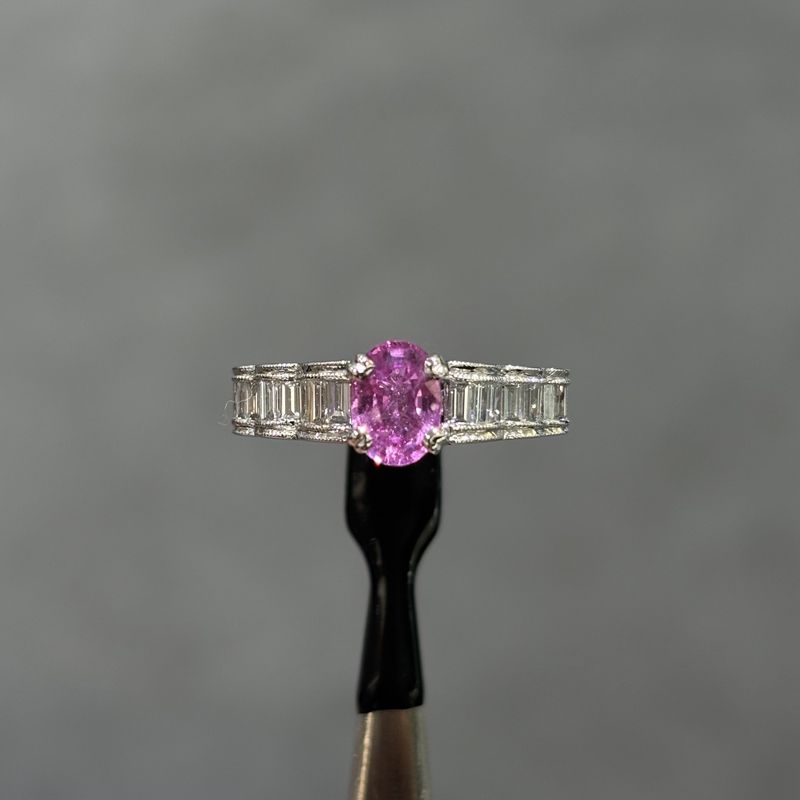Pre-Owned 18ct White Gold 1.15ct Pink Sapphire & 0.55ct Diamond Frilly Style Ring Pre-Owned 18ct White Gold 1.15ct Pink Sapphire & 0.55ct Diamond Frilly Style Ring
