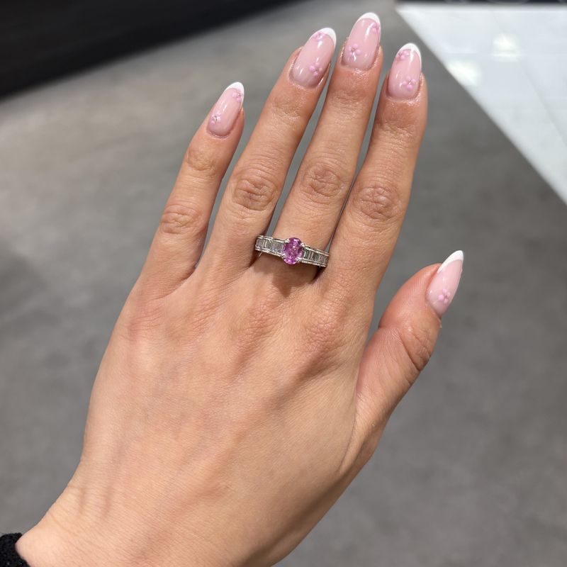 Pre-Owned 18ct White Gold 1.15ct Pink Sapphire & 0.55ct Diamond Frilly Style Ring