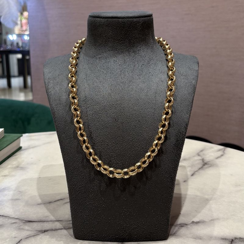 Pre-Owned 9ct Yellow Gold 24" Engraved Link Belcher Chain 75.4g