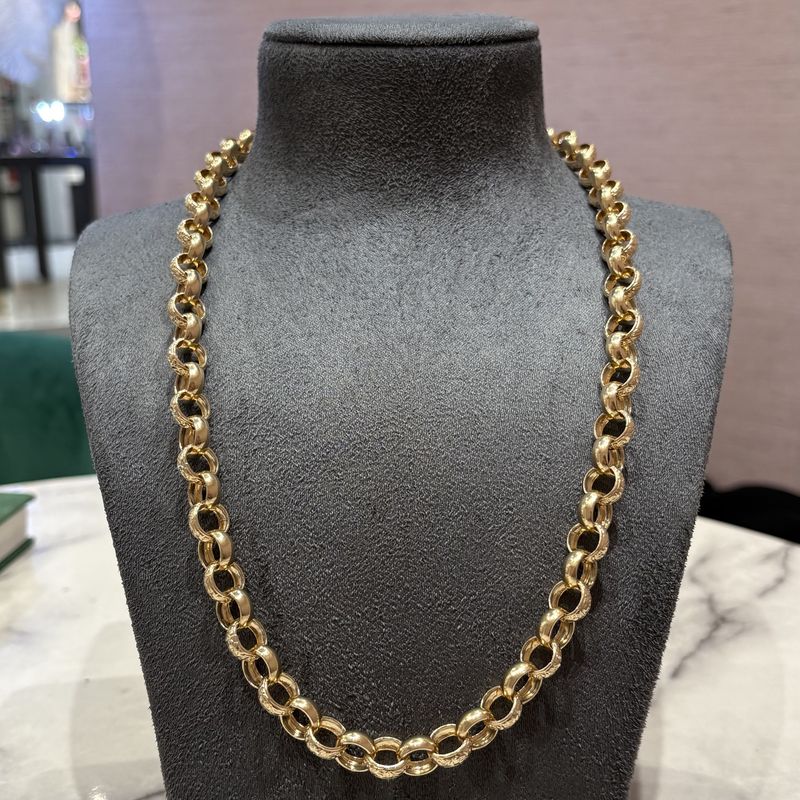 Pre-Owned 9ct Yellow Gold 24" Engraved Link Belcher Chain 75.4g Pre-Owned 9ct Yellow Gold 24" Engraved Link Belcher Chain 75.4g