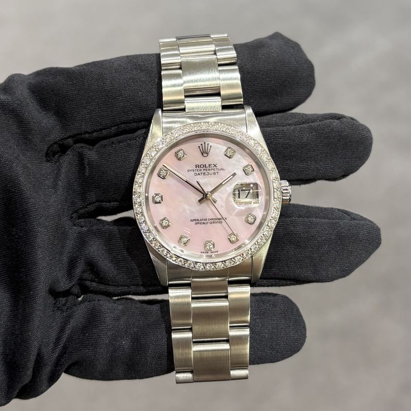 Pre-Owned Rolex Steel 36mm Custom Diamond Set Ladies Datejust 16220