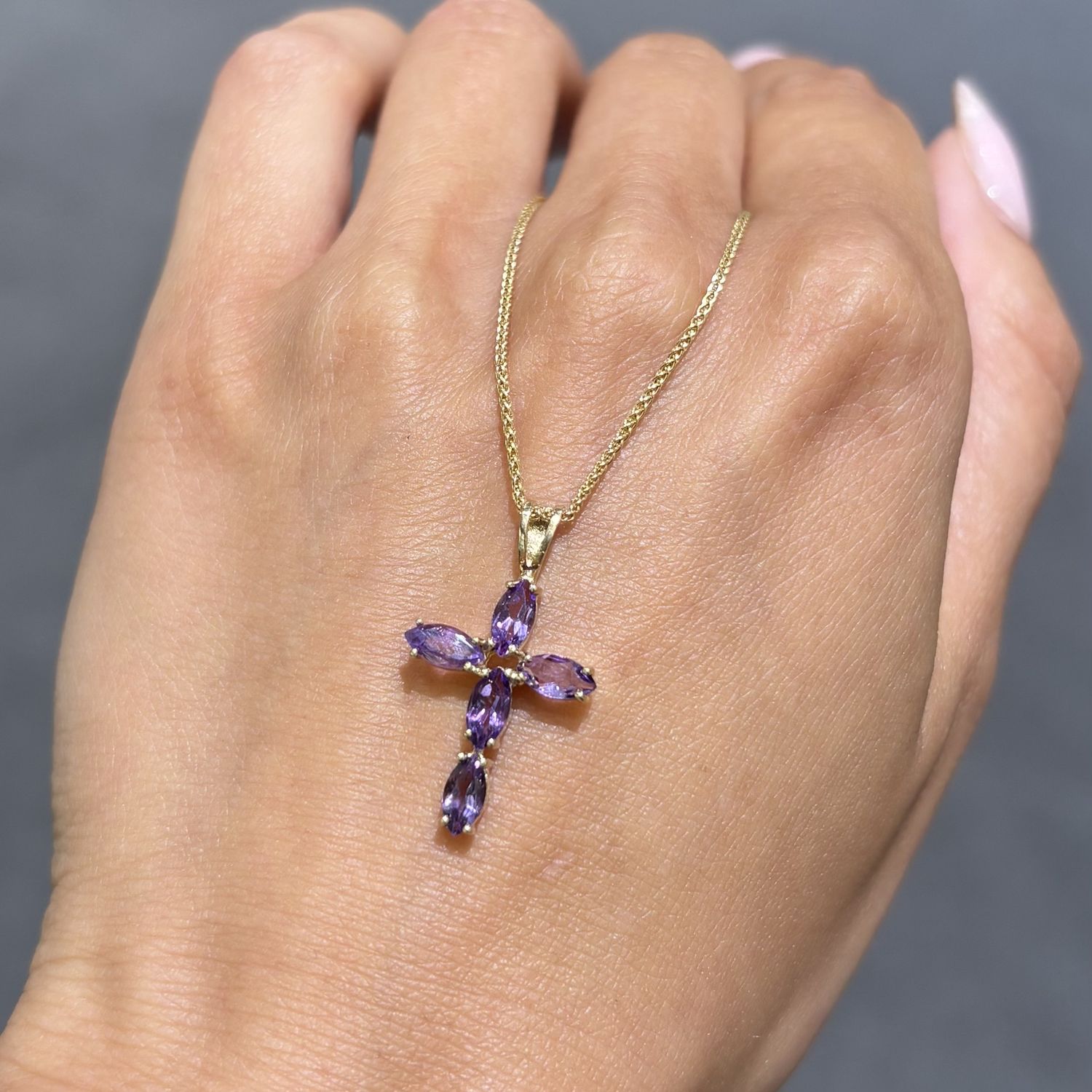 Pre-Owned 9ct Yellow Gold 0.85ct Marquise Cut Amethyst Cross Pendant