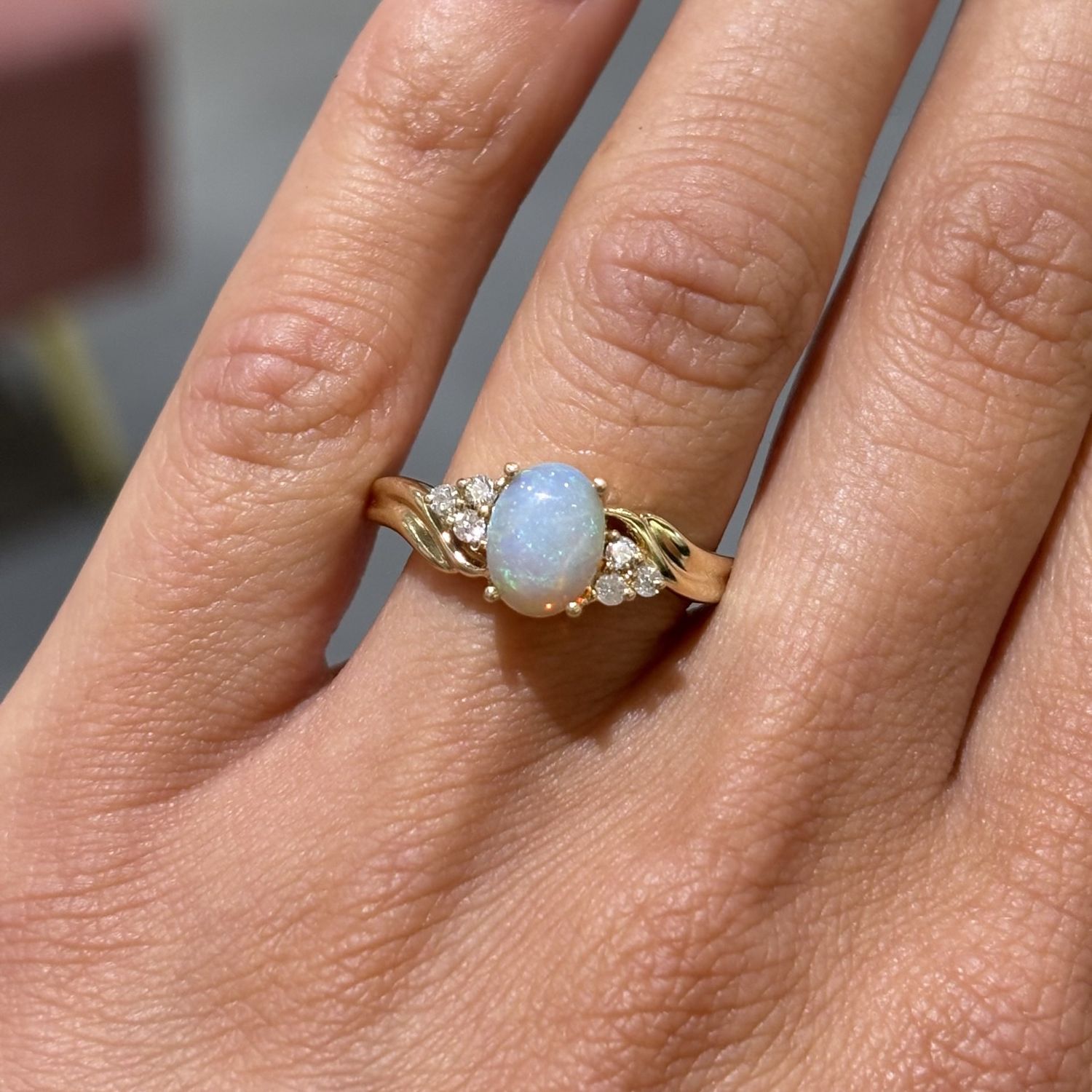Pre-Owned 9ct Yellow Gold 0.94ct Cabochon Opal &amp; Diamond Cluster Ring