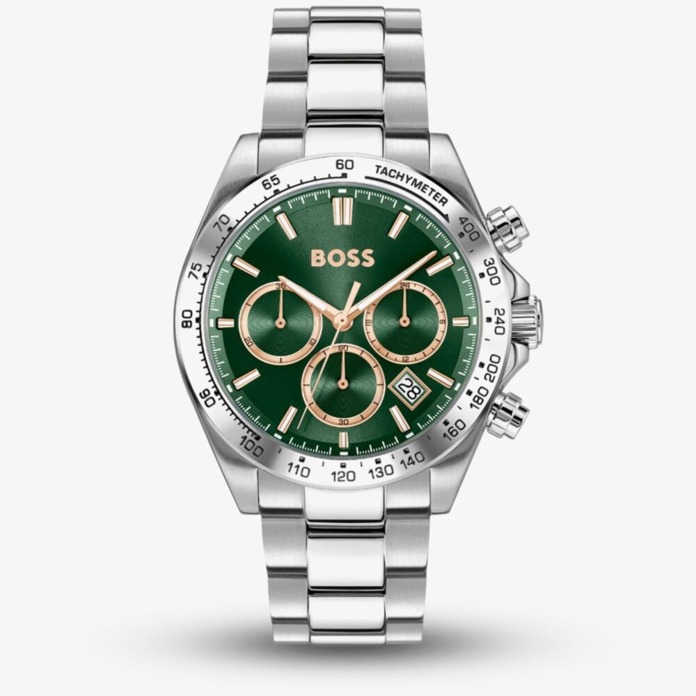 Gents Hero 2.0 Silver Tone Green Chronograph Watch