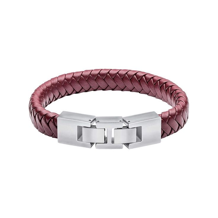 Stainless Steel & Burgundy Leather Bracelet Stainless Steel & Burgundy Leather Bracelet