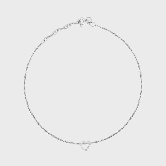 Sterling Silver Slip On Heart Anklet
