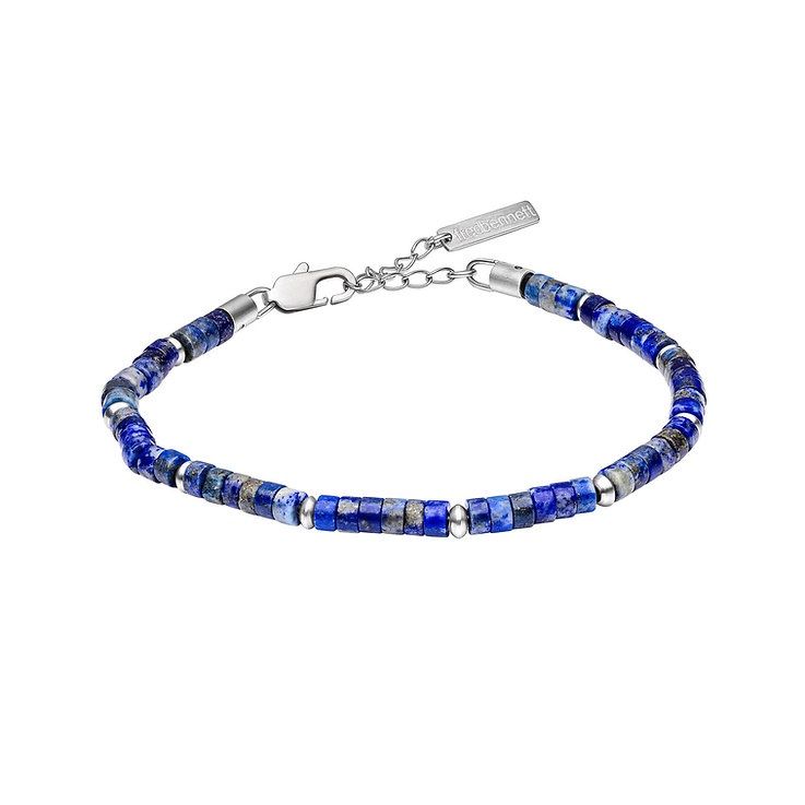 Blue Lapis &amp; Stainless Steel Bead Bracelet