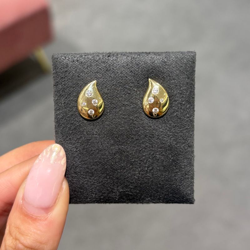 Pre-Owned 9ct Yellow Gold Flush Set Diamond Tear Drop Stud Earrings