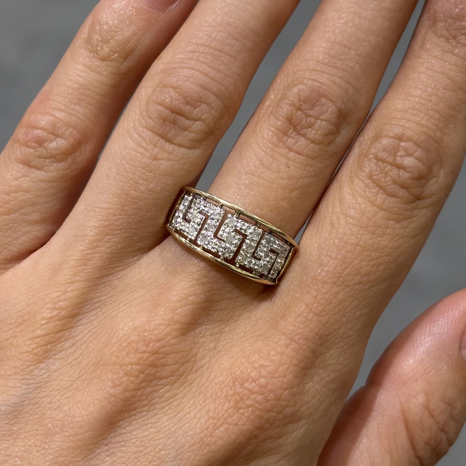 Pre-Owned 9ct Yellow Gold Diamond Cluster Greek Style 1/2 Eternity Ring