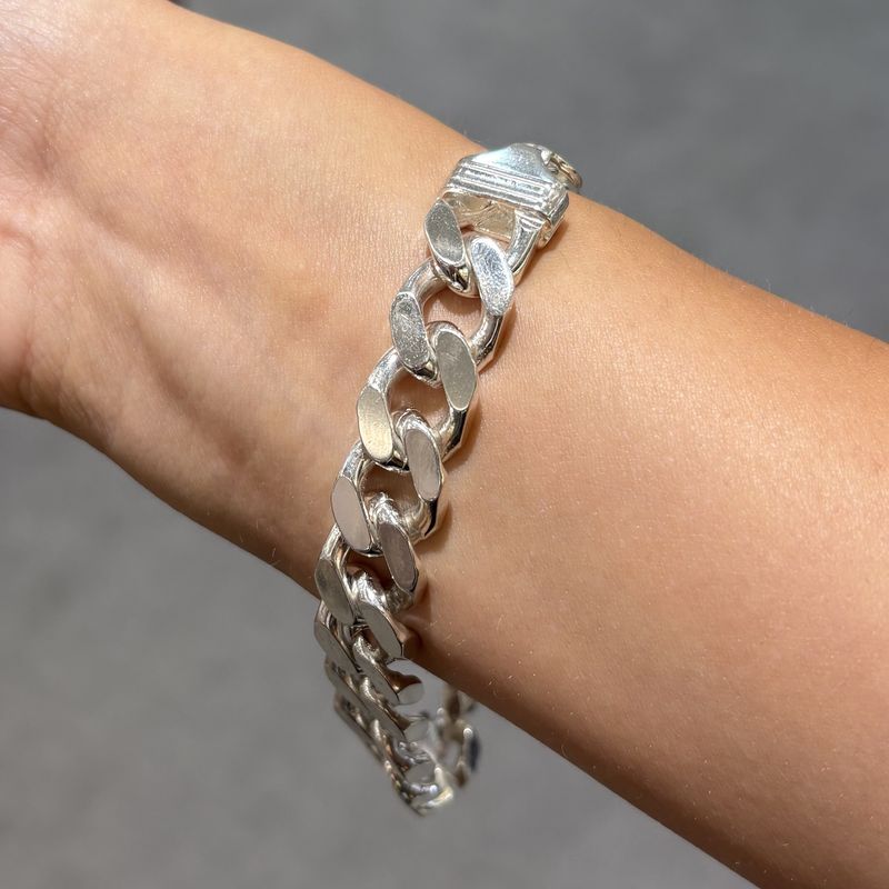 Pre-Owned Sterling Silver Gents 9 1/4" Curb Chain Bracelet 64.5g