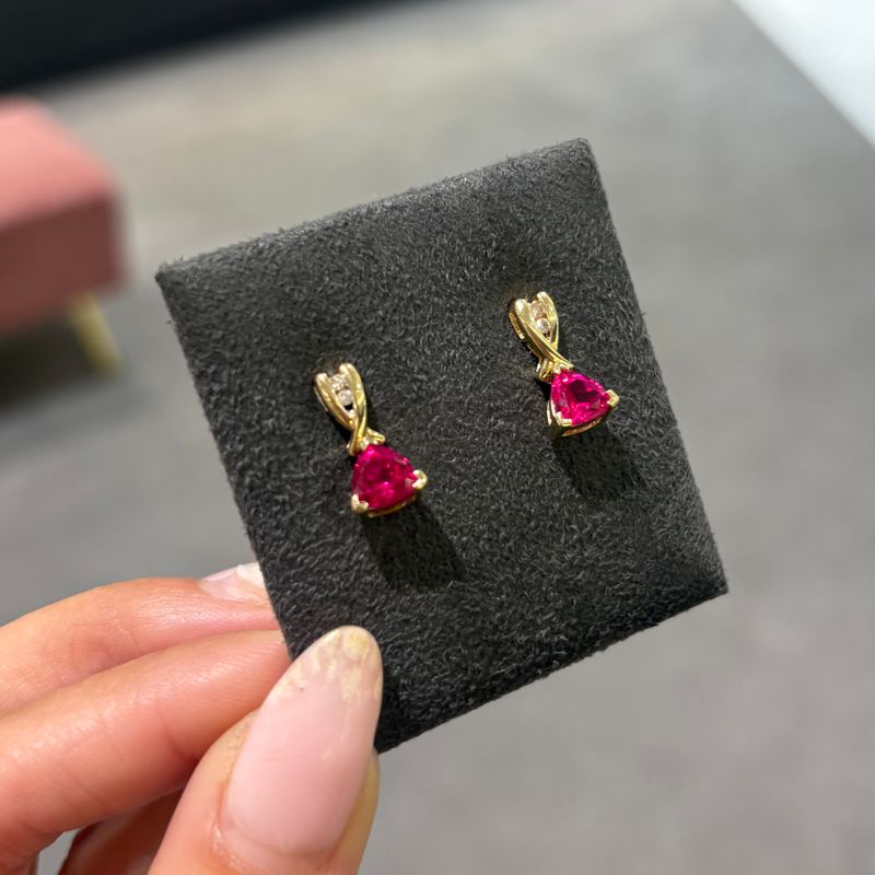 Pre-Owned 9ct Yellow Gold 1.40ct Trilliant Cut Ruby &amp; Diamond Drop Earrings